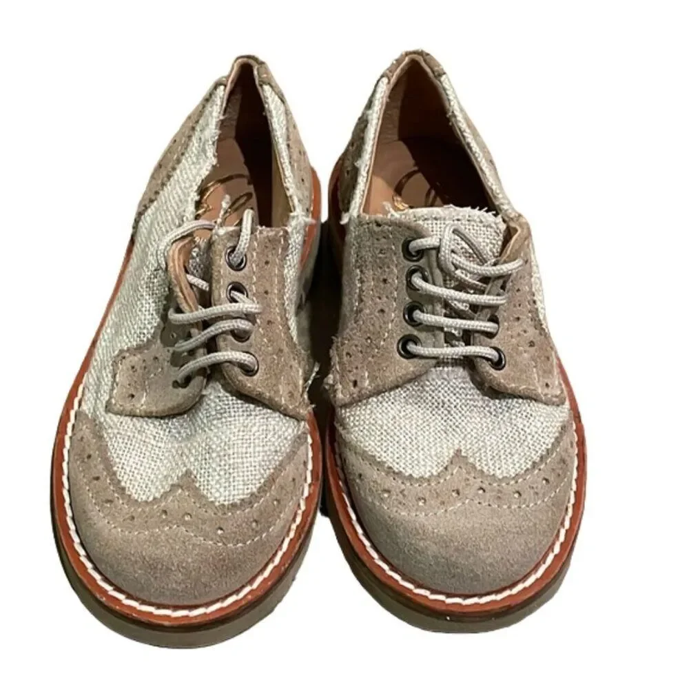 Eli 1957 Beige Suede Linen Derby Oxford Shoes Boys EU 25 US 8 Handmade Spain